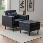 Sedia e pouf Linon Wallis in ecopelle navy