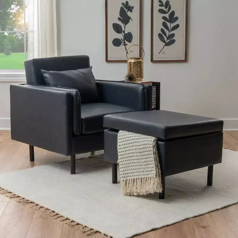 Sedia e pouf Linon Wallis in ecopelle navy