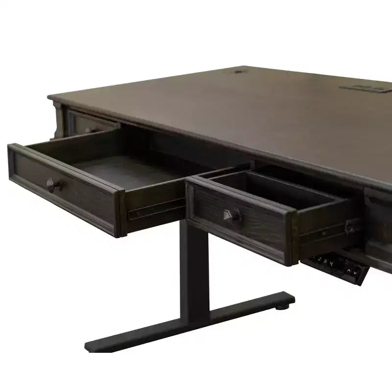 Scrivania Kingston Traditional in legno, elettronica, con sistema Sit/Stand, marrone scuro - Martin Furniture: Altezza regolabile, Collezione Hartford