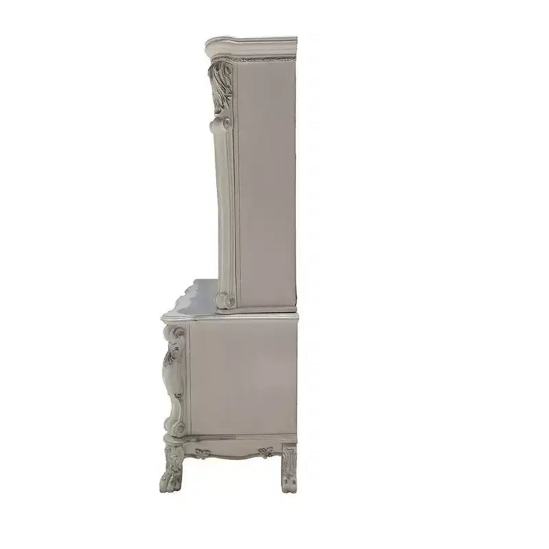 Scrivanie Dresden da 88" Finitura Bone White - Acme Furniture: Piedini a Artiglio, Modanature Decorative, Credenza con Vetrina