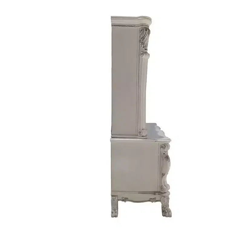 Scrivanie Dresden da 88" Finitura Bone White - Acme Furniture: Piedini a Artiglio, Modanature Decorative, Credenza con Vetrina