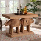 Tavolo Consolle Bali & Paris Elissa in Rattan a Forma di Elefante Miele Chiaro