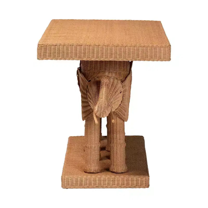 Tavolo Consolle Bali & Paris Elissa in Rattan a Forma di Elefante Miele Chiaro