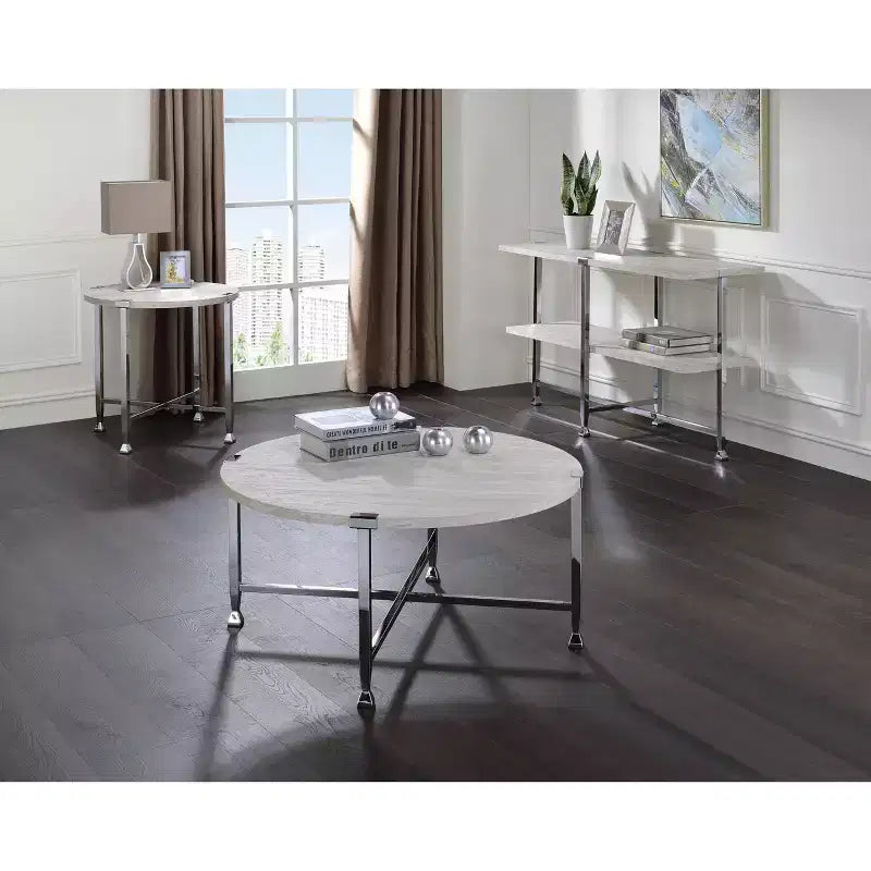 Tavolini da Caffè Brecon Acme Furniture Rovere Bianco/Finitura Cromata