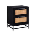 Powell Gordon Solid Wood and Natural Cane Black Metal Legs 2 Drawer Side Accent Table Black: Mango Wood, Storage, Modern Design