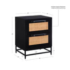 Powell Gordon Tavolino d'appoggio in Legno Massello e Rattan con Gambe in Metallo Nero a 2 Cassetti Nero: Legno di Mango, Contenitore, Design Moderno
