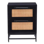 Powell Gordon Tavolino d'appoggio in Legno Massello e Rattan con Gambe in Metallo Nero a 2 Cassetti Nero: Legno di Mango, Contenitore, Design Moderno