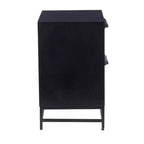 Powell Gordon Tavolino d'appoggio in Legno Massello e Rattan con Gambe in Metallo Nero a 2 Cassetti Nero: Legno di Mango, Contenitore, Design Moderno