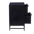 Powell Gordon Tavolino d'appoggio in Legno Massello e Rattan con Gambe in Metallo Nero a 2 Cassetti Nero: Legno di Mango, Contenitore, Design Moderno