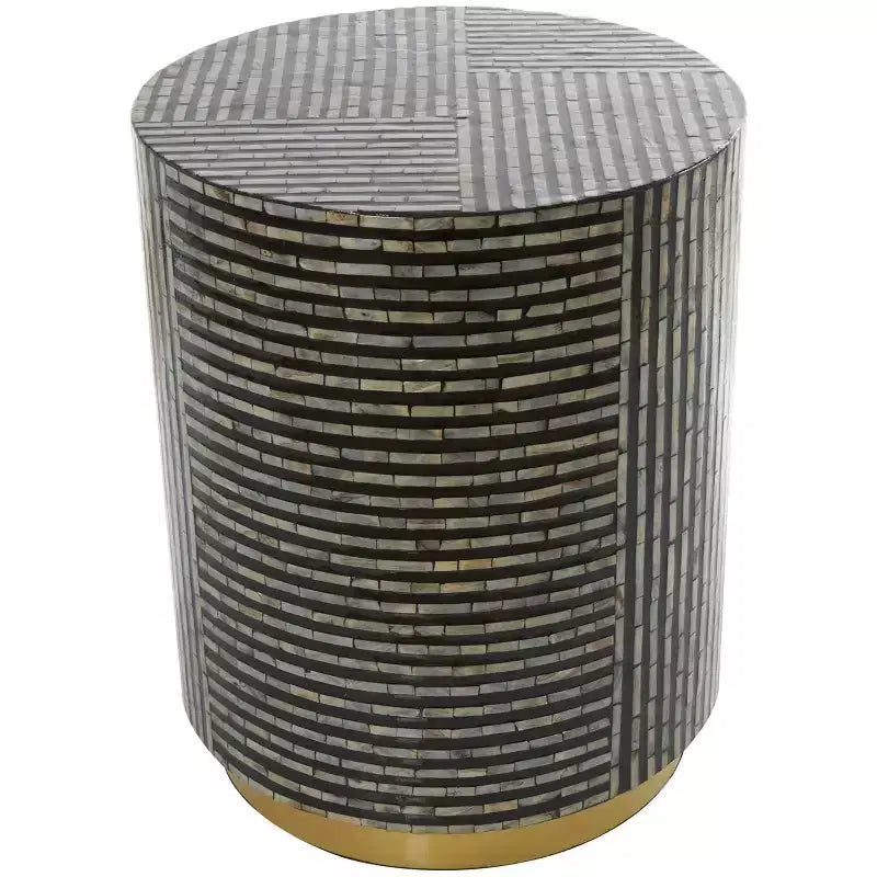 Olivia & May Mother of Pearl Drum Accent Table: Gold Base, No Assembly Required, Indoor Use