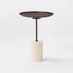 Round Side Table with Brown Top and Travertine Base - Threshold™ designed with Studio McGee