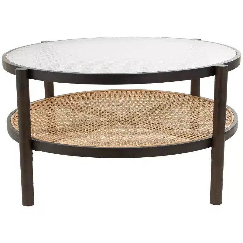 Tavolino Olivia & May in Rattan con Piano in Vetro Temperato Pressato Marrone