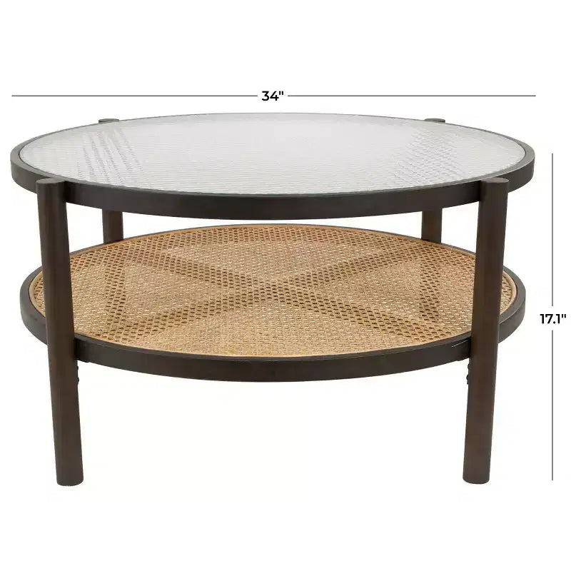 Tavolino Olivia & May in Rattan con Piano in Vetro Temperato Pressato Marrone