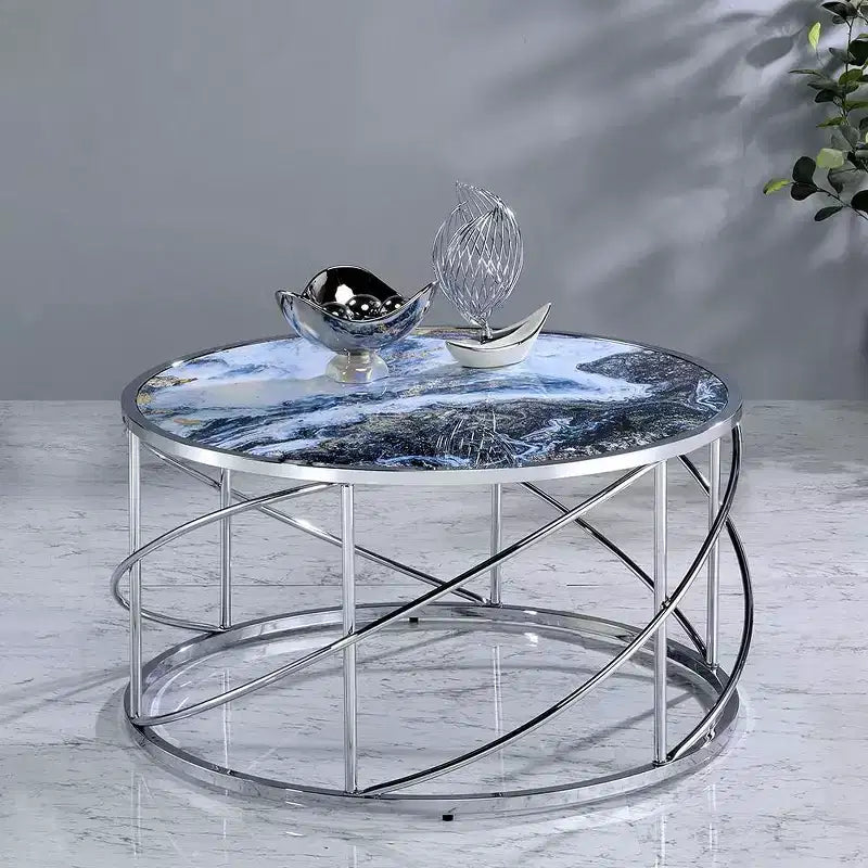 Tavolino da caffè Lyda di Acme Furniture, stampa marmo blu/finitura cromata