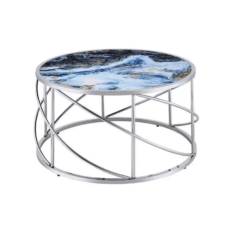 Tavolino da caffè Lyda di Acme Furniture, stampa marmo blu/finitura cromata