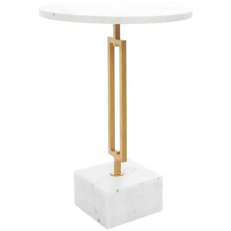 Olivia & May Marble Geometric Accent Table with Gold Metal Rectangular Stand White: Elegant Iron Pedestal Base
