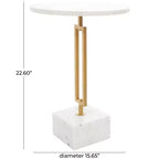 Tavolino d'appoggio geometrico Olivia & May in marmo con supporto rettangolare in metallo dorato bianco: Elegante piedistallo in ferro