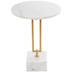 Tavolino d'appoggio geometrico Olivia & May in marmo con supporto rettangolare in metallo dorato bianco: Elegante piedistallo in ferro