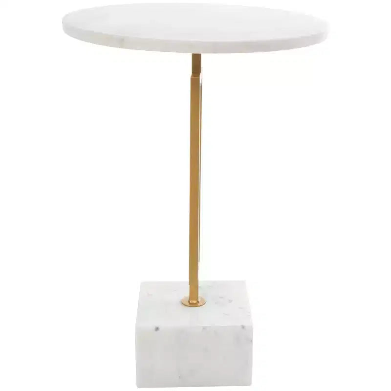 Tavolino d'appoggio geometrico Olivia & May in marmo con supporto rettangolare in metallo dorato bianco: Elegante piedistallo in ferro