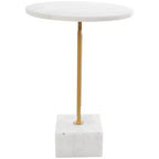 Tavolino d'appoggio geometrico Olivia & May in marmo con supporto rettangolare in metallo dorato bianco: Elegante piedistallo in ferro