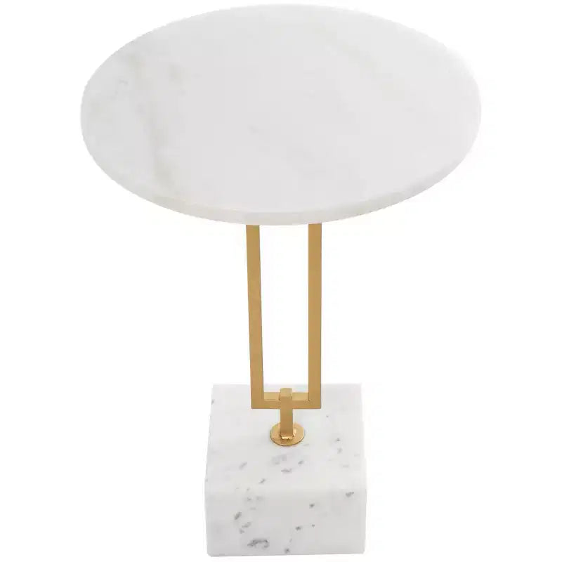 Tavolino d'appoggio geometrico Olivia & May in marmo con supporto rettangolare in metallo dorato bianco: Elegante piedistallo in ferro