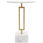 Tavolino d'appoggio geometrico Olivia & May in marmo con supporto rettangolare in metallo dorato bianco: Elegante piedistallo in ferro