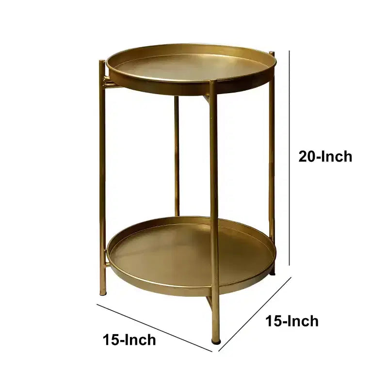 Tavolino Rotondo Urban Port da 20" con 2 Ripiani Struttura in Ferro Oro Opaco
