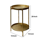Tavolino Rotondo Urban Port da 20" con 2 Ripiani Struttura in Ferro Oro Opaco
