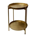 Tavolino Rotondo Urban Port da 20" con 2 Ripiani Struttura in Ferro Oro Opaco
