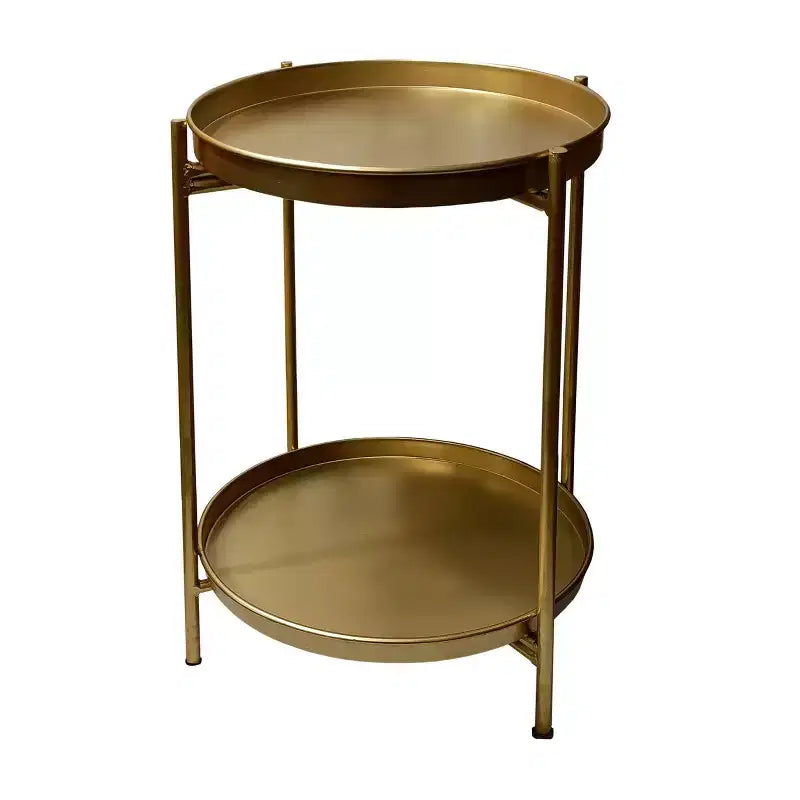 Tavolino Rotondo Urban Port da 20" con 2 Ripiani Struttura in Ferro Oro Opaco