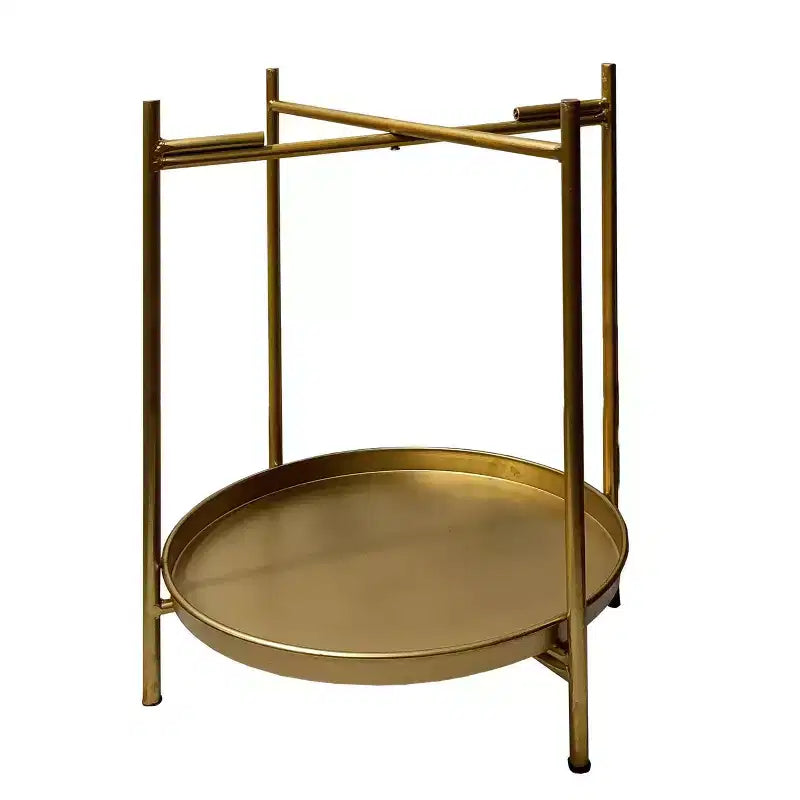 Tavolino Rotondo Urban Port da 20" con 2 Ripiani Struttura in Ferro Oro Opaco