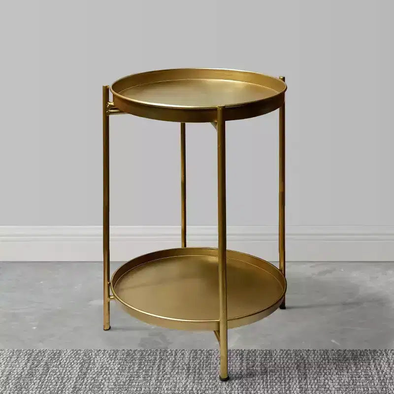 Tavolino Rotondo Urban Port da 20" con 2 Ripiani Struttura in Ferro Oro Opaco