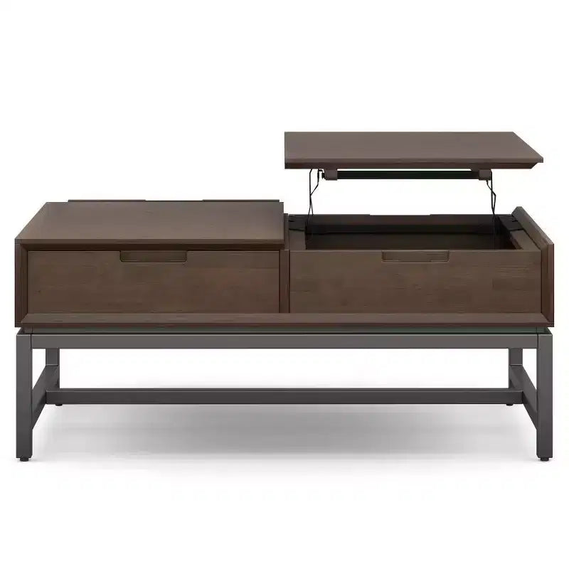 Tavolino da caffè sollevabile WyndenHall Devlin noce marrone: Design moderno, piano in gomma, finitura laccata, gambe a 4 punte
