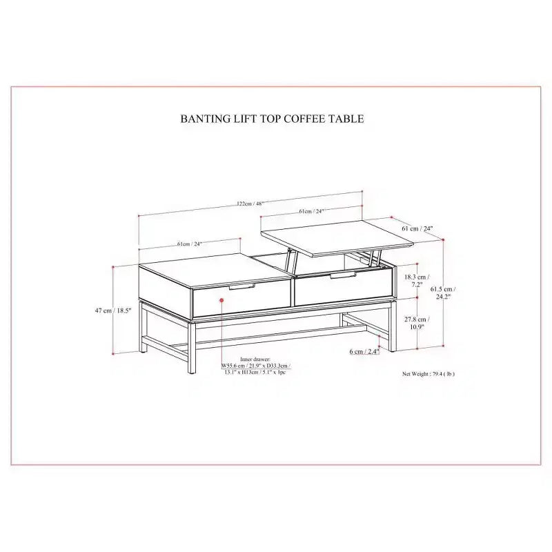 Tavolino da caffè sollevabile WyndenHall Devlin noce marrone: Design moderno, piano in gomma, finitura laccata, gambe a 4 punte