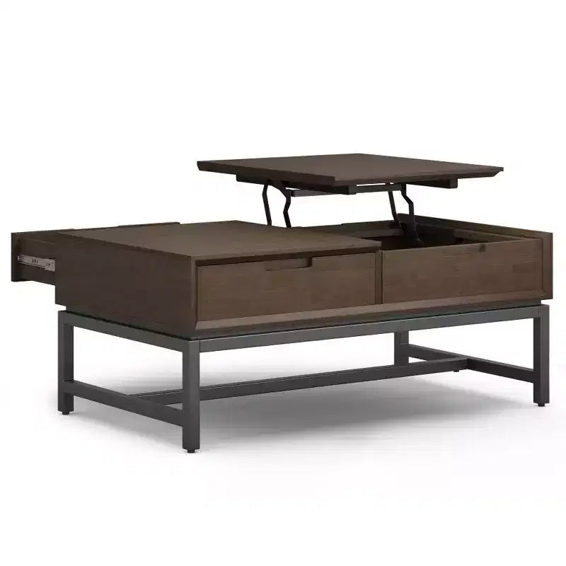 Tavolino da caffè sollevabile WyndenHall Devlin noce marrone: Design moderno, piano in gomma, finitura laccata, gambe a 4 punte