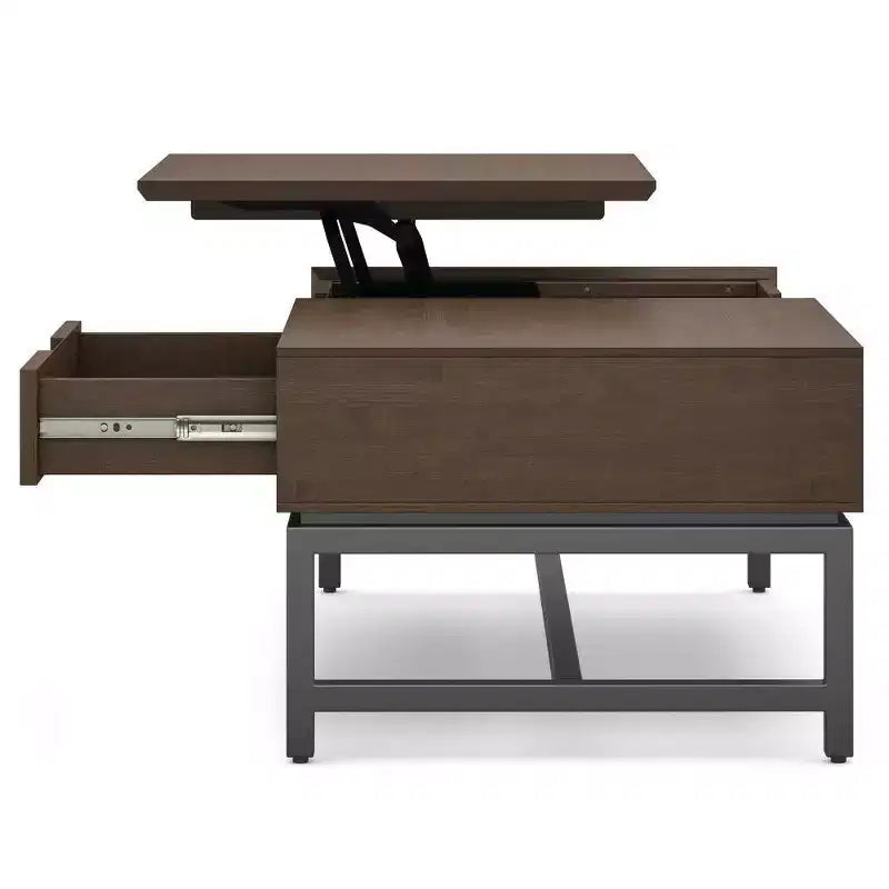 Tavolino da caffè sollevabile WyndenHall Devlin noce marrone: Design moderno, piano in gomma, finitura laccata, gambe a 4 punte