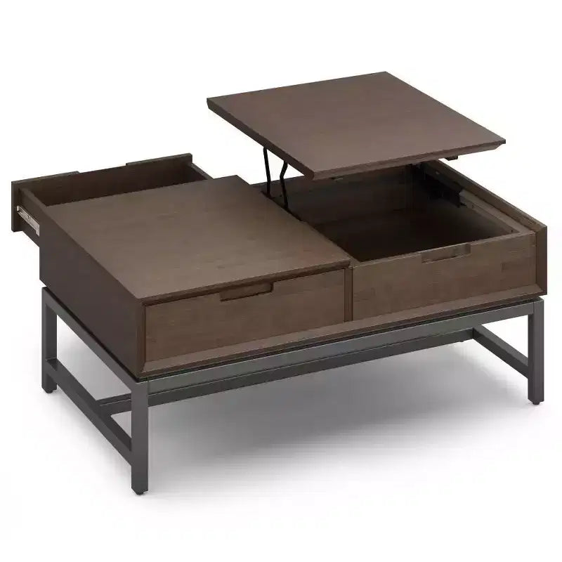Tavolino da caffè sollevabile WyndenHall Devlin noce marrone: Design moderno, piano in gomma, finitura laccata, gambe a 4 punte