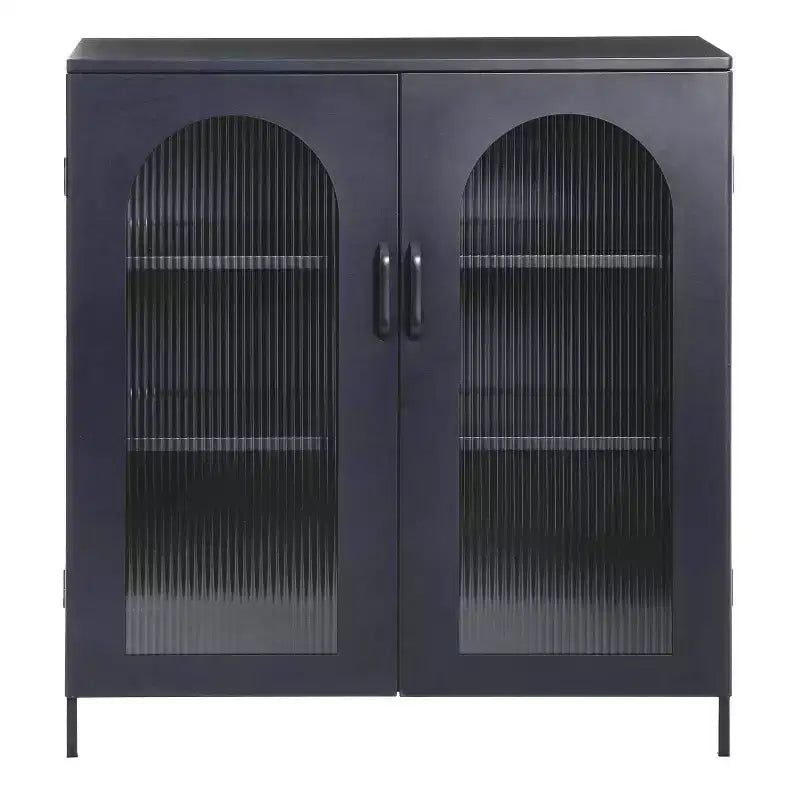Storied Home Solstice Mobiletto decorativo alto 102 cm nero: vetro striato, struttura in metallo, 2 ripiani