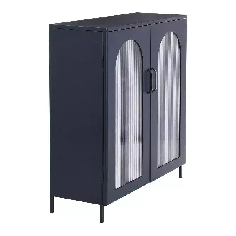 Storied Home Solstice Mobiletto decorativo alto 102 cm nero: vetro striato, struttura in metallo, 2 ripiani