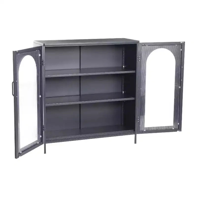 Storied Home Solstice Mobiletto decorativo alto 102 cm nero: vetro striato, struttura in metallo, 2 ripiani