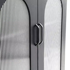 Storied Home Solstice Mobiletto decorativo alto 102 cm nero: vetro striato, struttura in metallo, 2 ripiani