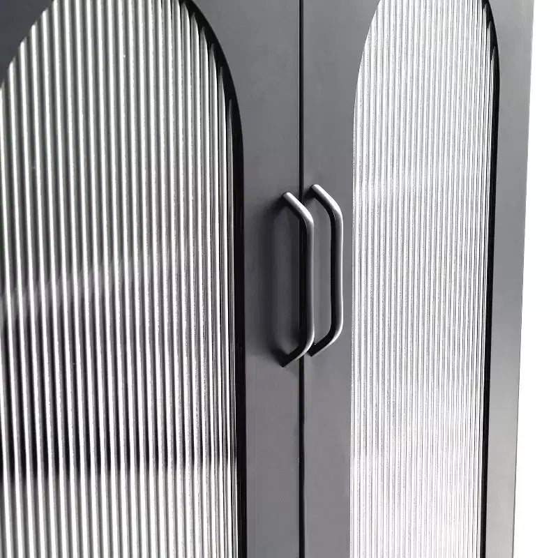 Storied Home Solstice Mobiletto decorativo alto 102 cm nero: vetro striato, struttura in metallo, 2 ripiani