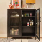 Storied Home Solstice Mobiletto decorativo alto 102 cm nero: vetro striato, struttura in metallo, 2 ripiani