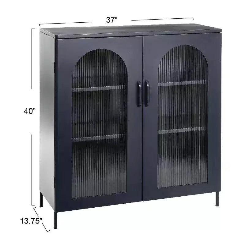 Storied Home Solstice Mobiletto decorativo alto 102 cm nero: vetro striato, struttura in metallo, 2 ripiani