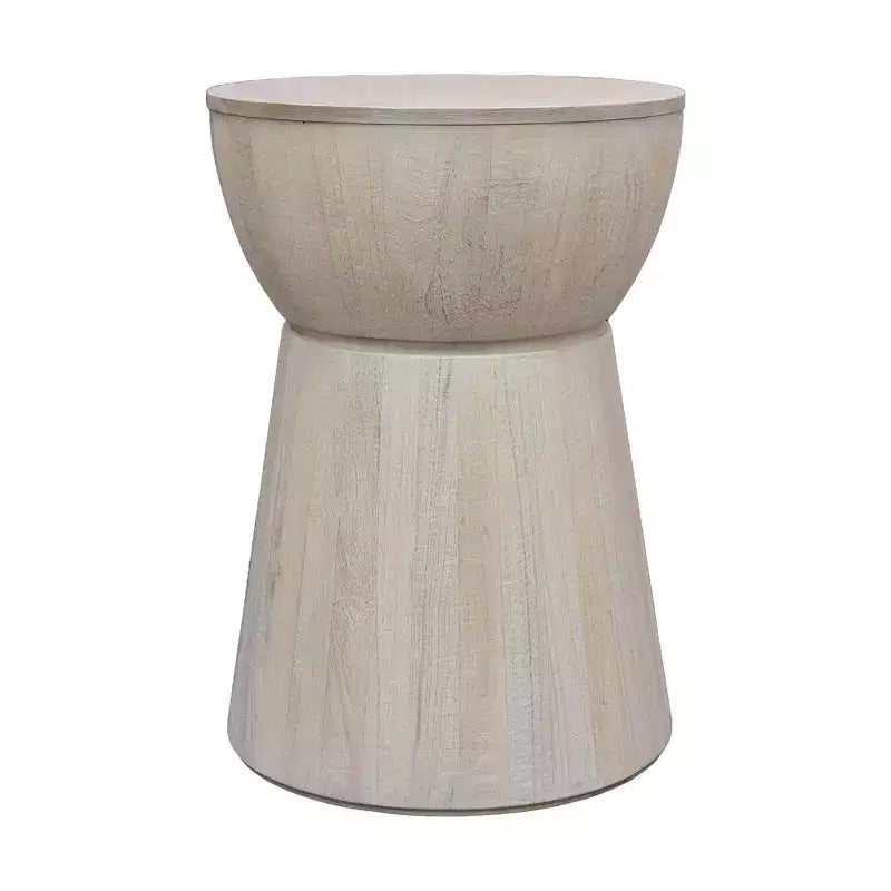 East at Main 19" Cinched Wood Drum Table White: Handcrafted, Mango, No Assembly Required