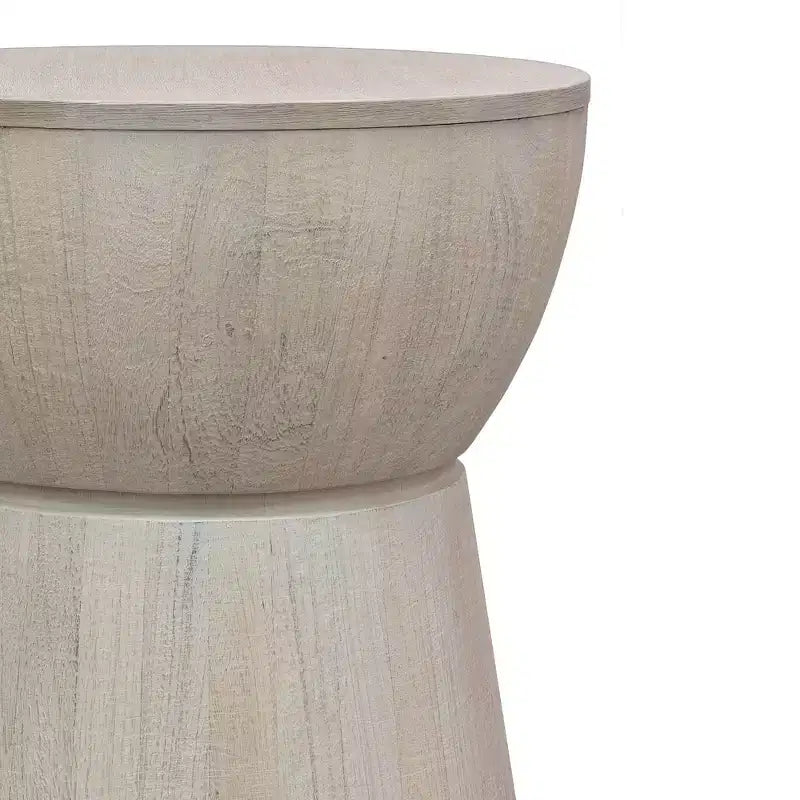 Tavolino a tamburo East at Main 19" Cinched in legno bianco: Lavorato a mano, Mango, Nessun assemblaggio richiesto