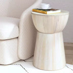 Tavolino a tamburo East at Main 19" Cinched in legno bianco: Lavorato a mano, Mango, Nessun assemblaggio richiesto