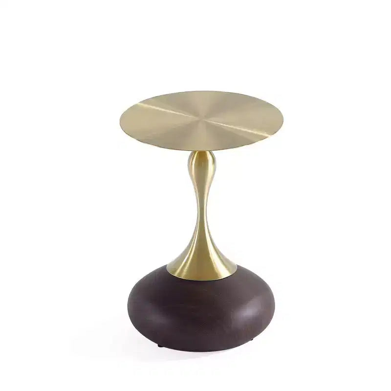 Manhattan Comfort Patchin Modern End Table with Round Metal Base and Gold Tabletop Brown Wood: Stainless Steel, No Assembly Required