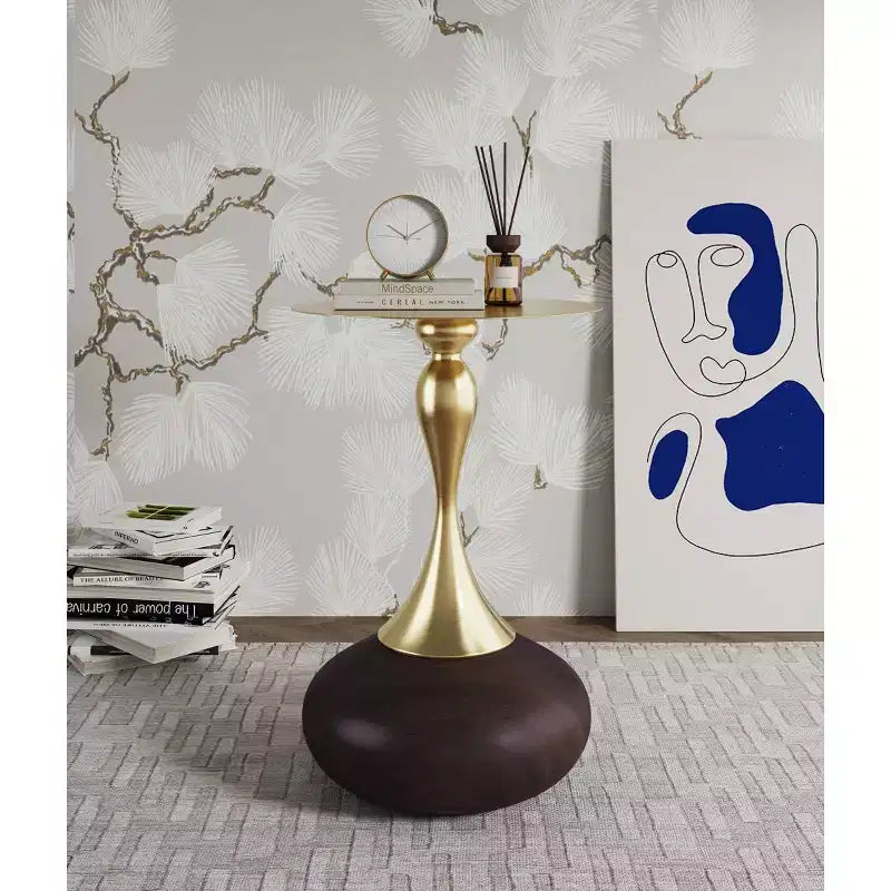 Manhattan Comfort Patchin Tavolino Moderno con Base Rotonda in Metallo e Piano Oro Legno Marrone: Acciaio Inox, Nessun Assemblaggio Richiesto
