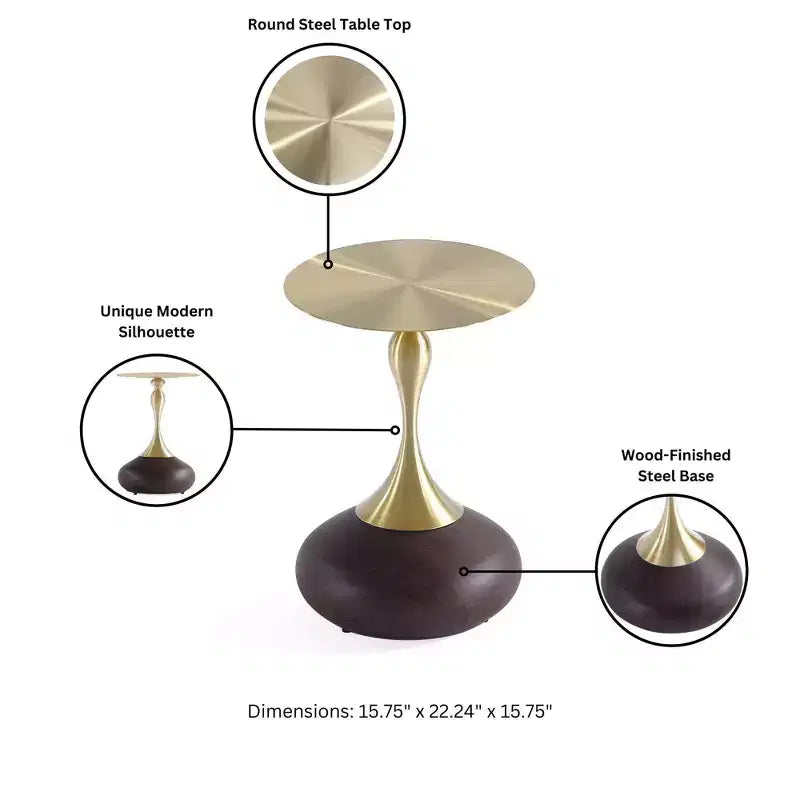 Manhattan Comfort Patchin Tavolino Moderno con Base Rotonda in Metallo e Piano Oro Legno Marrone: Acciaio Inox, Nessun Assemblaggio Richiesto